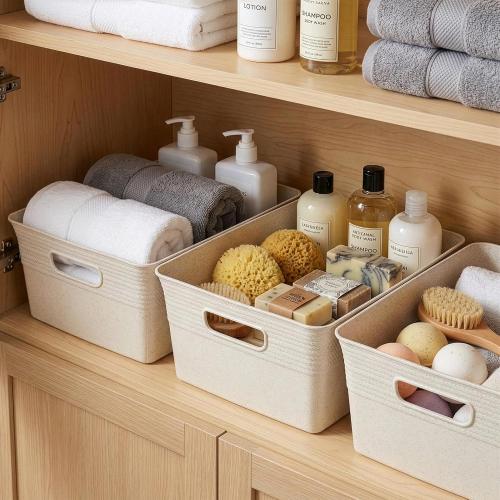 BINO | Plastic Storage Bins, 13 Liter - 3 Pack, Natural | THE BRAIDED COLLECTION | Plastic Bins for Organization | Woven Storage Baskets for Organizing | Pantry Shelf Organizer Basket Container Bin
