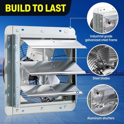 iLIVING 12 Wall Mounted Shutter Exhaust Fan, Automatic Shutter, with Thermostat and Variable Speed controller, 0.6A, 960 CFM, 1400 SQF Coverage Area Silver (ILG8SF12V-ST)