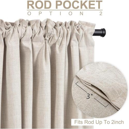 100% Blackout Shield Linen Blackout Curtains for Bedroom 84 Inches Long, Back Tab/Rod Pocket Living Room Drapes, Thermal Insulated Blackout Curtains 2 Panels Set, 50 W x 84 L, Cream