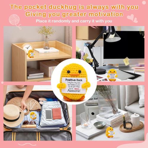 2 PACK Artlunar Funny Positive Duck Emotional Support Ducks Crochet Inspirational Gifts Birthday Valentine White Elephant Gifts for Women Men Cute Duck Home Decor