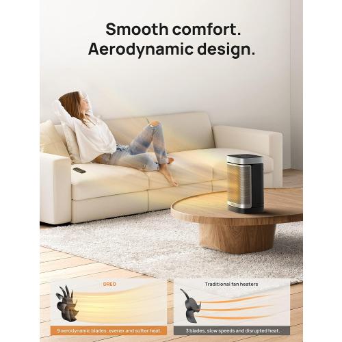 Dreo Space Heater, 1500W Portable Electric Heaters for Indoor Use, PTC Ceramic Heater for Office with Remote, Thermostat, 70°Oscillation, 12H Timer, 5 Modes, Safe Quiet Room Heater for Bedroom