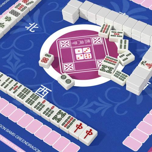 Mahjong Mat (33x33) with 6 Mahjong Playing Instructions,4Tile Mixer,4Dice & Carrying Bag,Non-Slip and Silent Travel Mahjong Set for Mahjong/Poker/Board Games/Card Games/Dominoes (Blue-1)