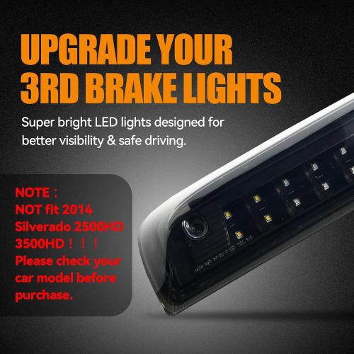 Third 3rd Brake Light LED for 2014-2018 Chevy Silverado/GMC Sierra 1500 2500HD 3500HD, High Mount Rear Brake Lights Assembly, Waterproof Center Cab Cargo Lamp Stop Light