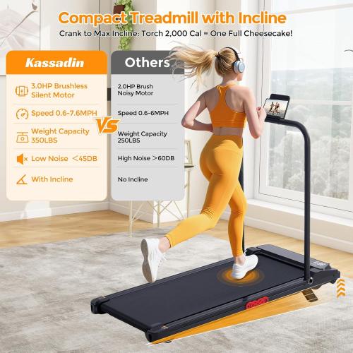 Folding Foldable Walking Pad Treadmill with Handle Bar and Adjustable Incline, 3.5HP Portable Electric Treadmills with Handles for Home Small, Home Treadmills with Incline, 0.6-7.6MPH, 350LBS