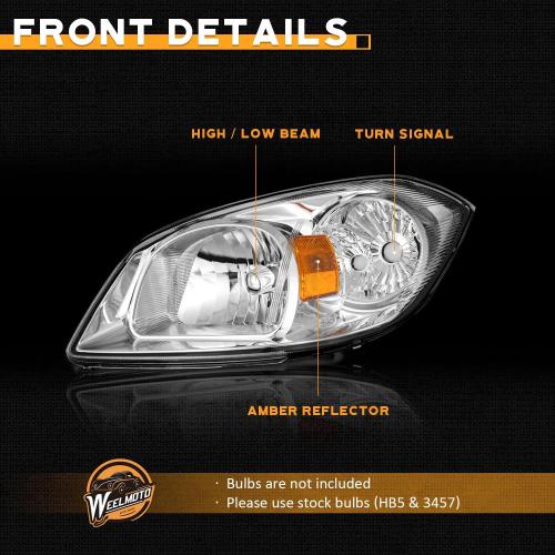 Halogen Headlights for 2005-2010 Chevy Cobalt Headlight Replacement for 05 06 07 08 09 10 Chevy Cobalt Chrome Housing Amber Reflector Set