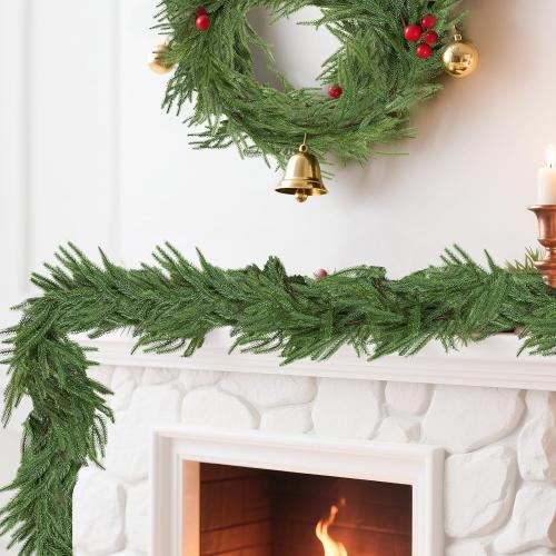 Norfolk Pine Garlands: 6ft Artificial Green Garland for Christmas Decorations - Realistic Greenery Garland for Mantel Fireplace Table Christmas Garland for Indoor Outdoor Holiday Xmas Decor (2Pcs)