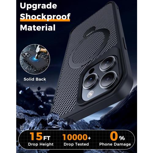 FlyReal Designed for iPhone 15 Pro Max Case with 360° Magnetic Stand, Carbon Fiber Phone Case [Compatible with Magsafe] [16FT Military Protection] with Stand Ring 6.7'', Black