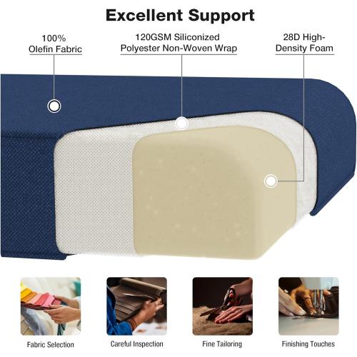 Joyside Outdoor Chair Cushions Set, 22x25/22x24 Inch Patio Furniture Deep Seat Cushions, Water Resistant & Thick Cushion, Outdoor Replacement Cushions for Seat and Sofa (Blue, 2 Set)