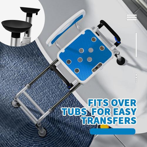 Sliding Shower Chair with Arms and Back, 500lbs Tub Transfer Benches with Non Slip Aluminum Body and Suction Cups Adjustable Height Bath Seats for Seniros Elderly Disabled or Bariatric Adults