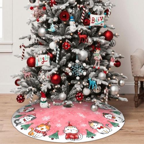 Cute Christmas cat Tree Skirt Xmas Tree Mat Christmas Tree Ornaments Decorations Holiday Party Indoor Outdoor 30