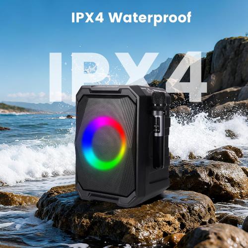 Karaoke Machine with 2 Wireless Microphones, Portable Bluetooth Party Karaoke Speaker with LED Lights, Bass/Treble Adjustment, TWS, 800W(Peak) PA System for Home Party, Supports USB/AUX/REC/Mic-in ( no remote)