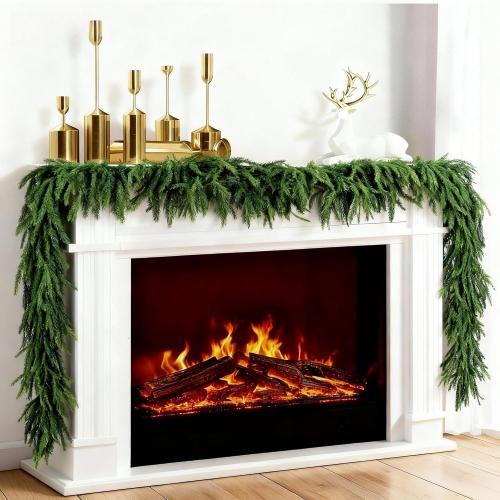 2 Pack Christmas Norfolk Pine Garlands 9FT, Real Touch Artificial Greenery Garland – Full Evergreen Pine Garland for Mantle, Fireplace, Table, Wall, Stairs & Outdoor Holiday Décor