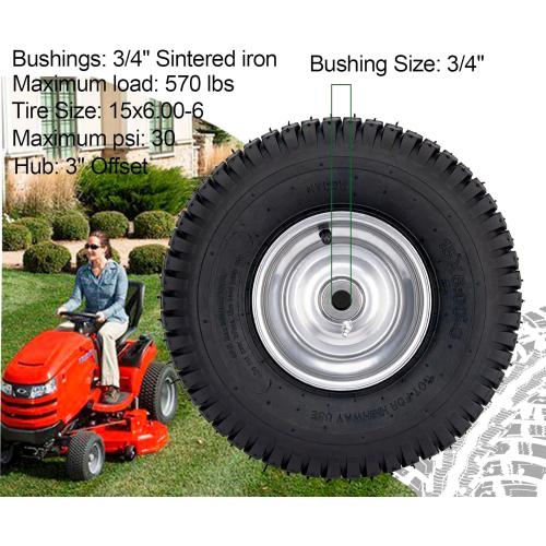 15x6.00-6 Lawn Mower Tire and Wheel Front Tire Compatible with John Deere Craftsman Husqvarna Riding Mowers Lawn Tractors