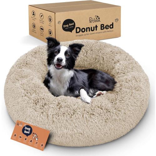 Donut Dog Bed - Premium Comfort for Anxiety Relief - Fluffy & Calming Design with Ultra-Plush Support | Cozy Round Dog Bed with Super Soft Circle Style (Beige, Large)