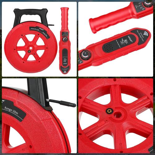 Red 100Ft Pipe Locator Underground Pipe Blockage Detector Locators Water Pipe Wall Scanner,Water Pipe Locator Pipeline Underground Diagnostic,Blocking Clogging Scanner for Concrete PVC Water Pipes 100ft