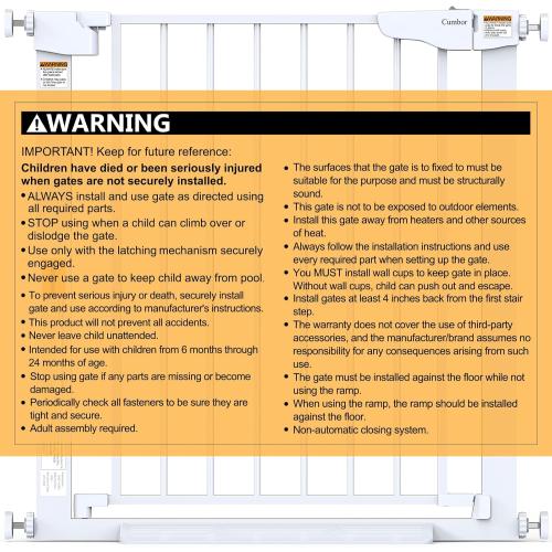 Cumbor 29.7-46 Baby Gate for Stairs, Toddler Safety Essentials for The House, Auto Close Dog Gate for Doorways, Mom's Choice Awards Winner-Easy Install Pressure Mounted Pet Gates for Dogs, White