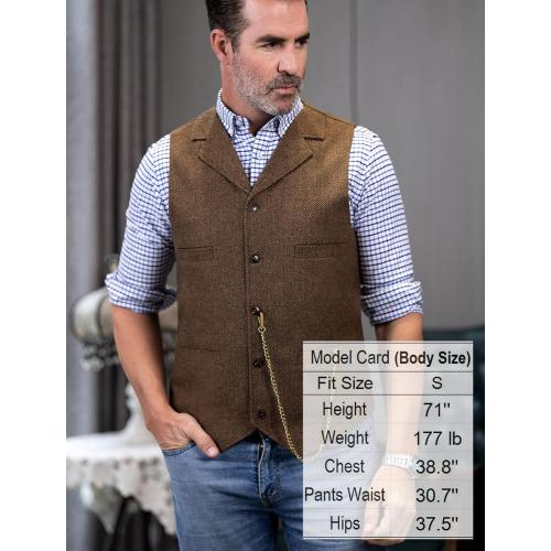Size M Ceehuteey Mens Suit Vest Waistcoat Tweed Retro V Neck Wool Herringbone for Prom