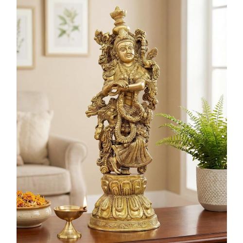 eSplanade - Brass Radha Krishna - Big Size - Brass Radha Idol Statue Sculpture  (Radha Antique)