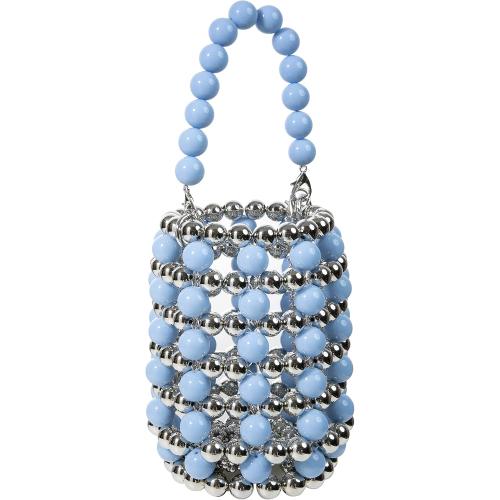 YUSHINY Silver Acrylic Beaded Colored Bucket Evening Handbag with Detachable Strap Chain