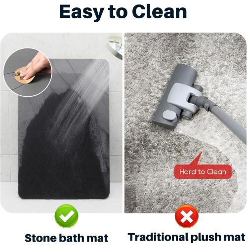 Quick Drying Stone Bath Mat, Diatomaceous Bathroom Mats Non Slip Stone, Quick Dry Diatomaceous Earth Bath Mat Super Absorbent (Dark Grey)