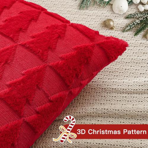 OTOSTAR Set of 1 Xmas Soft Plush Short Wool Velvet Decorative Throw Pillow Covers Rectangular Luxury Style Cushion Case Pillow Shell for Sofa Bedroom Christmas Tree Red, 12x20 Inch
