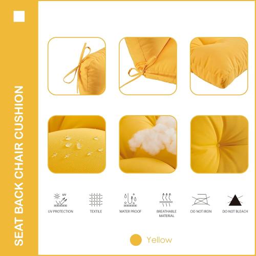 Outdoor Indoor Seat/Back Chair Tufted Cushion,All-Weather Patio Chair Cushion with Ties,for Patio Furniture,Yellow
