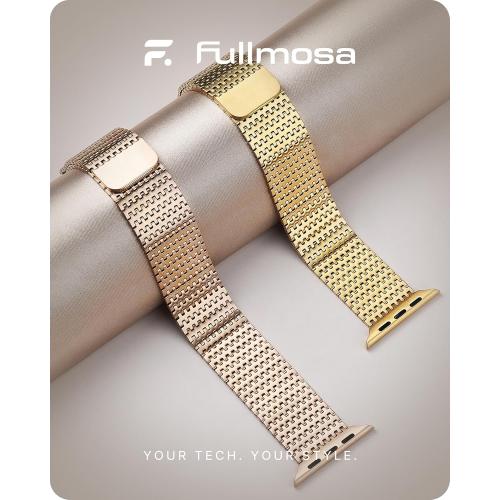 Fullmosa Compatible with Apple Watch Bands 41mm 40mm 38mm 46mm 49mm 45mm 44mm 42mm for Women Men, Stainless Steel Mesh Loop Magnetic Clasp iWatch Band with TPU Case for Apple Watch Series 11 10 9 8 7 6 5 4 3 2 1 Ultra3/2/1, SE3/2/1, 41mm 40mm 38mm Rose Go