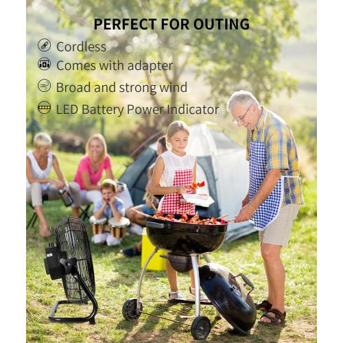 BEESTAR Battery Operated Fan, Rechargeable Floor Fan, Metal Blade Run Up to 30 Hours,15600 mAh Battery Powered Fan for Garage, Backyard, Camping, Travel,Black (Black)