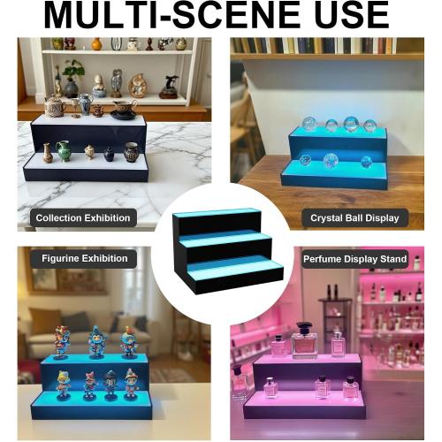 MESAlLUP 60 Inch 3 Tier Lighted Liquor Bottle Display Shelf, LED Bar Shelves with Remote Control, Mulit Color Lighting for Home Mini Bars Decor, Restaurants & Party Use, Acrylic Stand