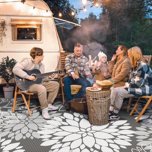 LuxStep Outdoor Rug Waterproof Outdoor Plastic Straw Rug Reversible Patio Rug Mat Outdoor Decor Large Area Mats for RV, Picnic, Backyard, Balcony, Porch, Beach, 8' x 10' Grey