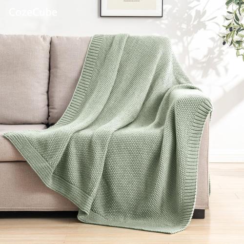 CozeCube Sage Green Throw Blanket for Couch, Soft Cozy Cable Knit Throw for Bed Sofa Living Room, Lightweight Warm Decorative Farmhouse Christmas Blanket, 50x60, Sage Green