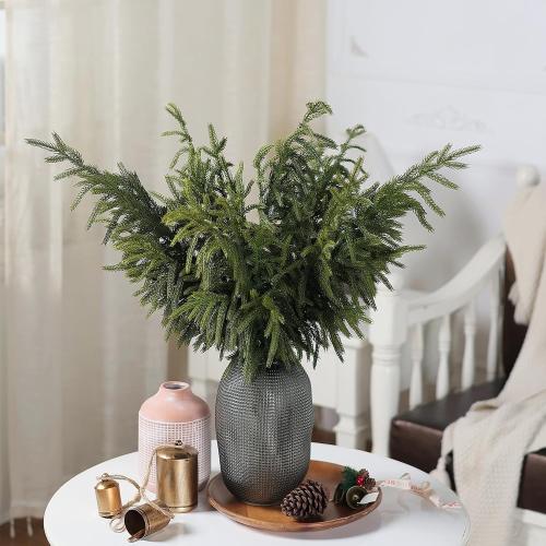 Real Touch Norfolk Pine Branch - 36 Artificial Christmas Green Plants Branches Faux Greenery Stem Fake Pine Picks for DIY Crafts Garland Wreath Xmas Indoor Outdoor Home Decor (4 Pcs)