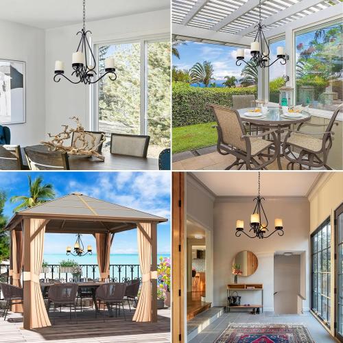 Battery Operated Chandelier, Outdoor Chandelier with 4pcs Battery Operated Led Candles, Hanging Candle Chandelier Lights Outdoor for Gazebo, Pergola, Patio, Canopy, Porch, Tent Decor