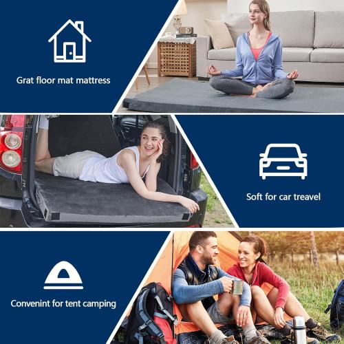 GREY CYMULA CertiPUR-US Memory Foam Camping Mattress Pad, Portable Foam Sleeping Pad for Camping, Roll up Sleeping Mat for Adults Guest Floor Bed for Sleepover, Car, Tent SUV Cot Mattress