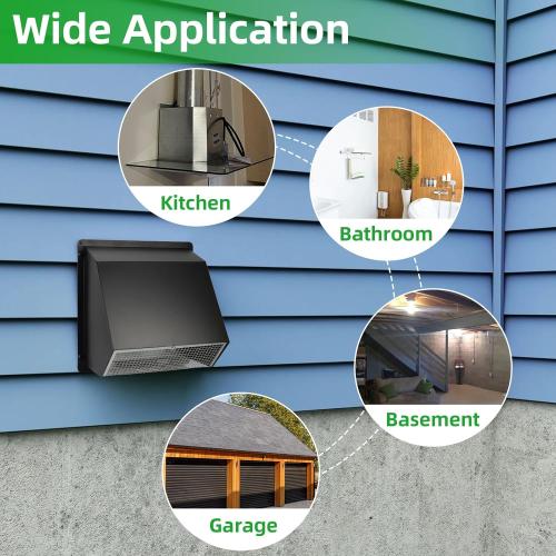 8 Inch Wall Vent Hood Wall Exhaust Vent Cover Outdoor Hooded Wall Vent with Screen and Damper,Wall Vent Cover Cap Exterior Air Exhaust for Kitchen Range Hood HVAC Duct Dryer Vent,Galvanized Steel