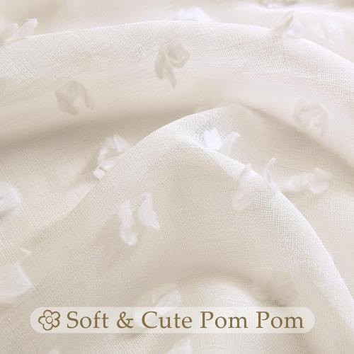 Guken Beige Sheer Curtains 84 Inch Length 2 Panels Sets for Living Room Bedroom 38 Inch Width Farmhouse Boho Drapes Light Filtering Pom Pom Curtains Tufted Semi Sheer Rod Pocket,Nature,W38xL84