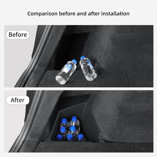 LUCKEASY Rear Trunk Storage Bins Fit for Tesla Model Y Juniper 2025 2026 Trunk Side Storage Box with Lids Rear Cargo Garbage Bins for Model Y Juniper 2025.03-Present Accessories Black TPE