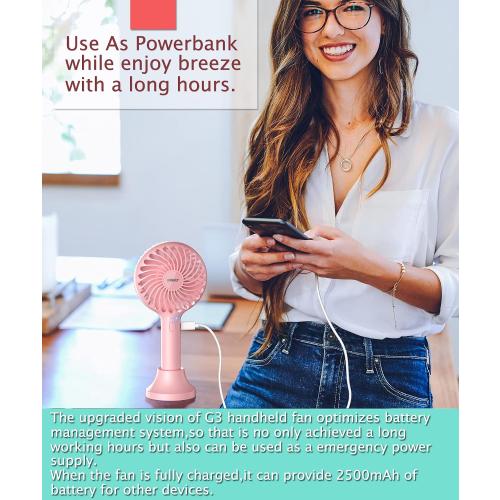 HonHey Handheld Fan, 5000 mAh Portable Fan[8-25H Working Time] with Rechargeable Battery, 4 Speed Personal Cooling Desk Fan with Power Bank, Mini Hand Held Operated Makeup Fan for Women Outdoor