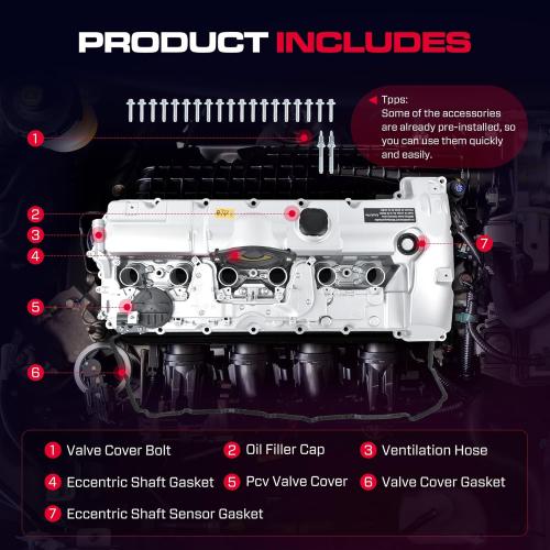 264-935 Upgrade Aluminum Engine Valve Cover Kit With Gasket, Bolts and Oil Cap Fit for 2007-2013 Bmw 125i 128i 130i 323i 325i 328i 328xi 525i 528i 528xi 530i X3 X5 Z4 L6 2.5l 3.0l Engine