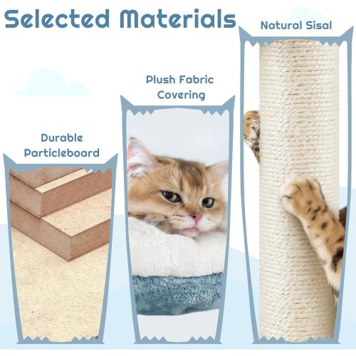 Yaheetech 45.5in Ocean-Themed Cat Tree Multi-Level Cat Tower, Plush Pet Furniture with Shark's Mouth-Shaped Nest, Sea Star-Shaped Perch, Jellyfish-Style Hammock for Indoor Kitty