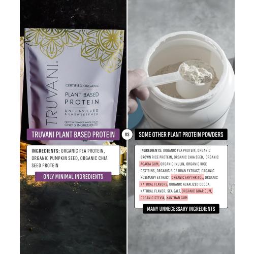 Truvani Vegan Pea Protein Powder | Unflavored | 20g Organic Plant Based Protein | 1 Serving | Keto | Gluten & Dairy Free | Low Carb | No Added Sugar