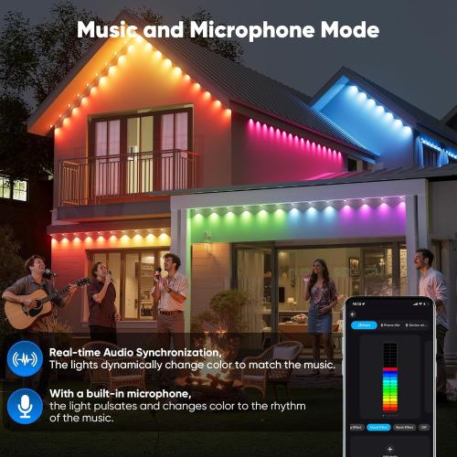 Smart Permanent Outdoor Lights for House, 150ft with 72 Smart AI RGB IC Smart Christmas Lights, 98 Scene for Halloween Christmas All Holiday Decor, IP67 Waterproof Work with Alexa, Google Assistant