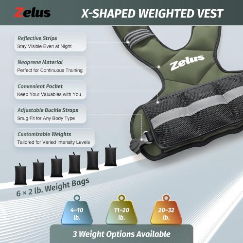 ZELUS Weighted Vest for Men and Women | 4-10lb/11-20lb/20-32lb Vest with 6 Ironsand Weights for Home Workouts | Adjustable Body Weight Vest Exercise Set for Cardio and Strength Training