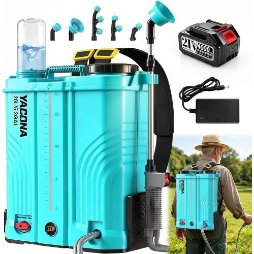 Backpack Sprayer Battery Powered 5 Gallon, 100 PSI Electric Garden Sprayer with Wash Bottle & Mixing System & 6 Nozzles for Lawn, Garden, Yard, 4.0Ah Battery & Charger Included | Wash Bottle & Mixing System & 6 Nozzles for Lawn, Garden, Yard, 4.0Ah Battery & Charger Included