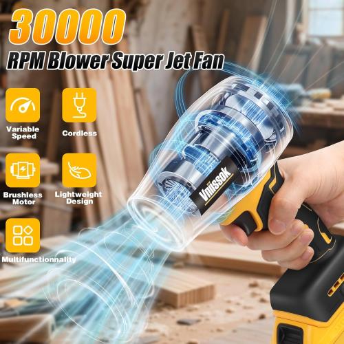 Electric Cordless Leaf Blower Dust Blower for DEWALT 20V Battery, High-Speed Motor Handheld Jet Fan Air Blower for Patio Cleaning, Lawn Care, Blowing Leaves and Dust (No Battery/Charger)