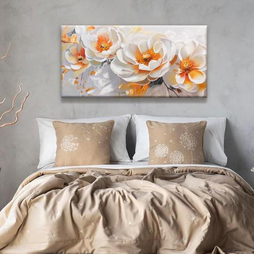 Suconvng Canvas Art Wall Decor Modern Minimalist Home Wall Decor Flower Paintings Orange White Wall Art Prints Floral Art Pictures For Bedroom Kitchen Office Artwork 20×40