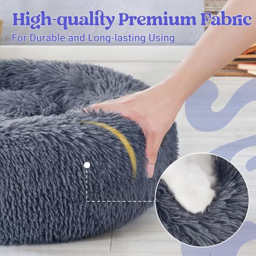 Beds for Indoor Cats, 20 inches Cat Bed Machine Washable, Fluffy Round Pet Bed Non-Slip, Calming Soft Plush Donut Cuddler Cushion Self Warming for Small Dogs Kittens, Dark Grey, Medium