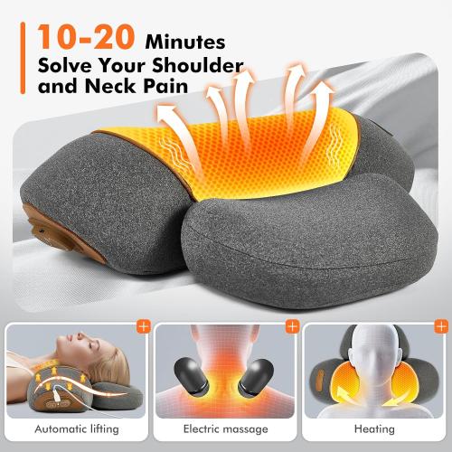 Neck Pillow - 3-in-1 Neck Pillow with Battery, Travel Neck Massage Pillow for Shoulder Pain Relief, Deep Tissue Pain Relief with Heat and Stretching, Neck Hump Corrector for Women