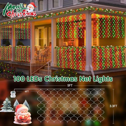 Hezbjiti Pack of 2 Battery Operated Christmas Net Lights Outdoor Total 200LED Waterproof Timed Memory Mesh Lights for Xmas Trees Bushes Garden Yard Lawn Patio Christmas Decor (Red and Green)
