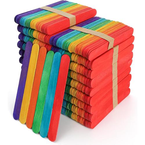 Okllen 1000 Pack Colored Craft Sticks, 6 Inch Wooden Popsicle Sticks, Ice Pop Ice Cream Sticks Jumbo Wood Sticks for Kids' Art, DIY Projects, Home Classroom Craft Supplies